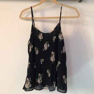 Abercrombie Floral Print Navy Pleated Blouse